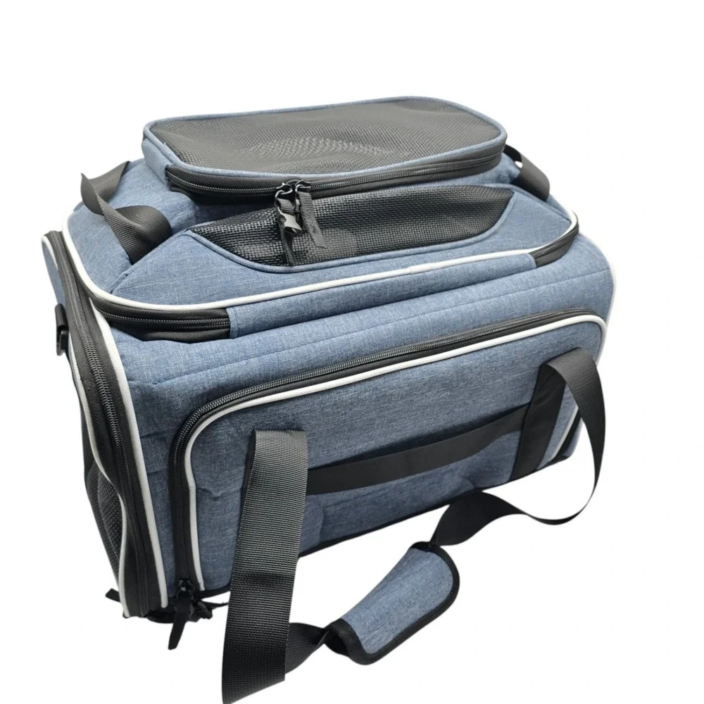Petskd 18x11x11 Expandable Pet Carrier Airline Approved Small Cat Dog Blue Mesh
